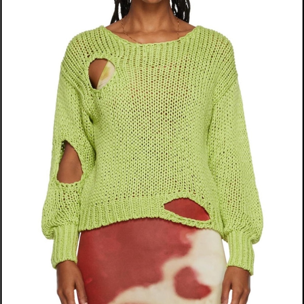 Paloma Wool Kenzo Pastel Green Chunk knit Cotton blend distressed sweater Large